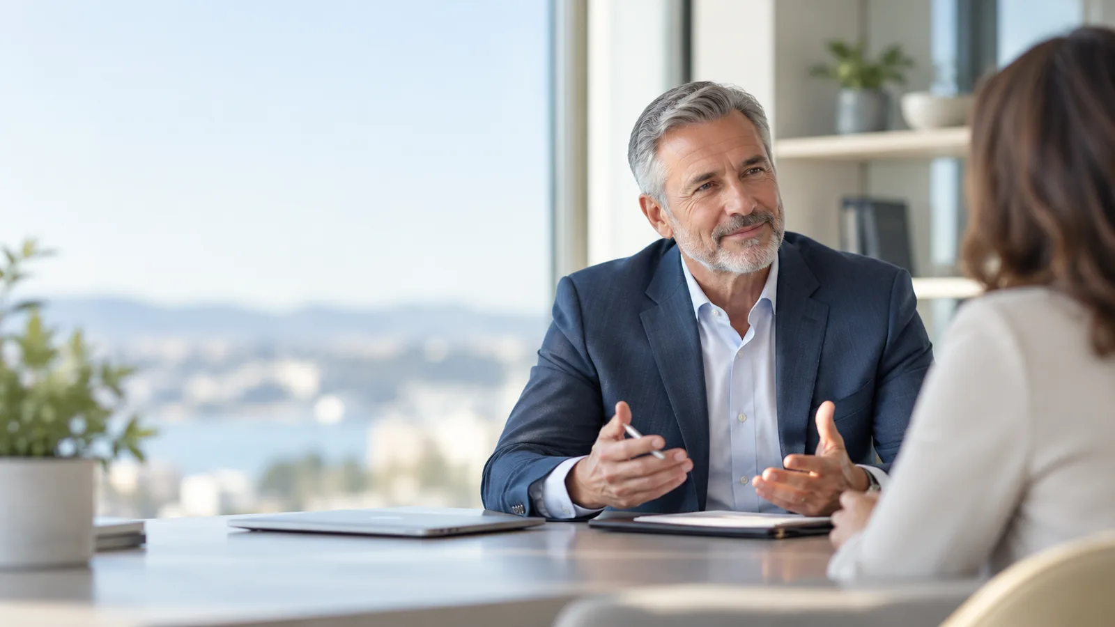 Financial advisor meeting with a prospective client